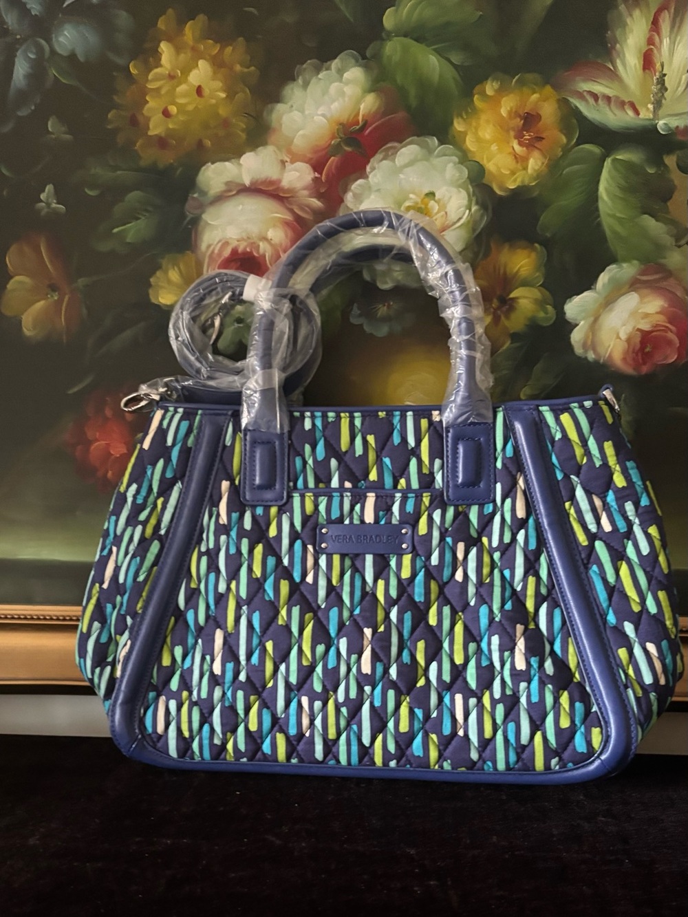 NWT Vera Bradley Trimmed Trapeze Satchel in Katarina Showers 14598